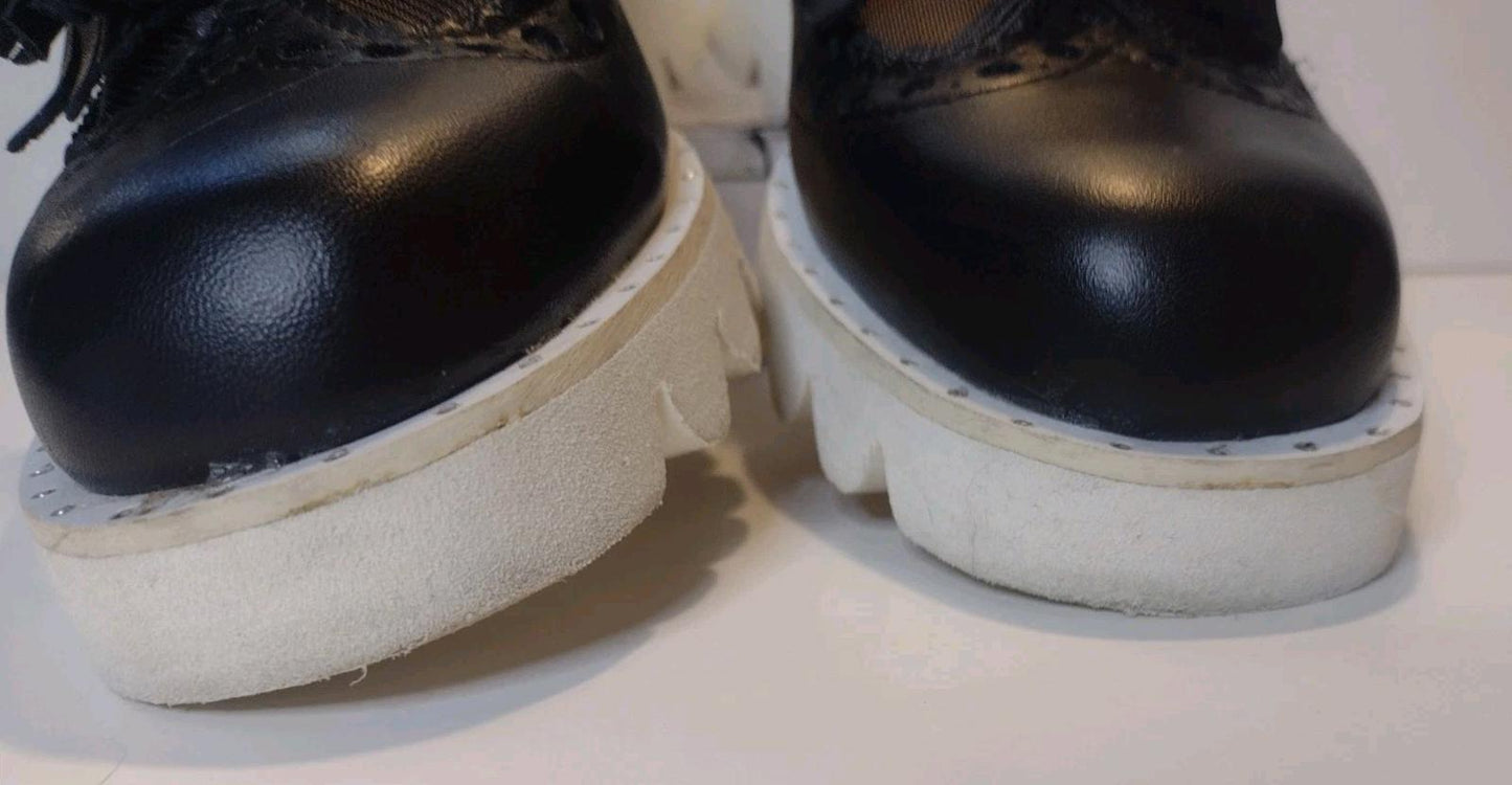 Giordana F Italy Black Leather Tassel Loafers Mesh 1.5in Platform Size 6.5‑7