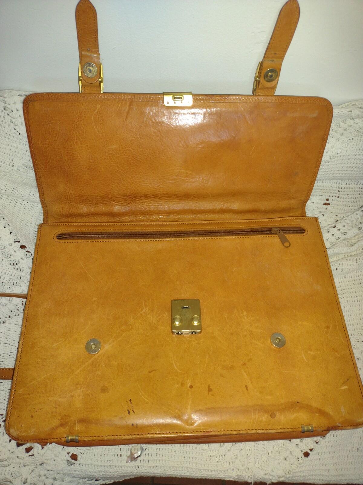 VTG 70s Leather Briefcase Patina Brown 16x12x5 Classic Workwear Executive Bag