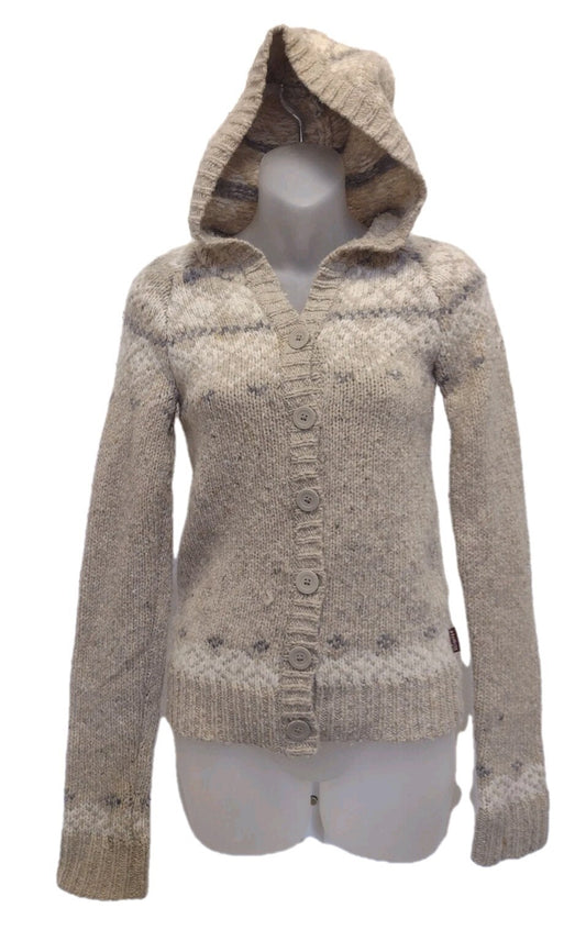 Hollister Hooded Cardigan Sweater Lambswool Fair Isle Y2K Nordic Cottagecore S
