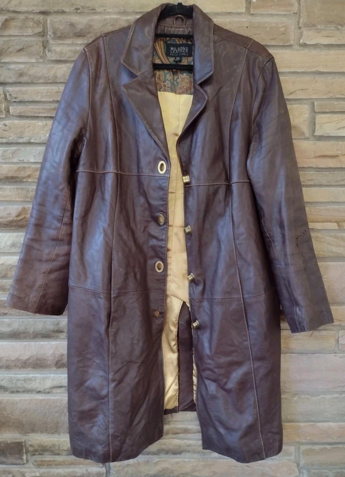 Pelle Studio Brown Leather Button Up Mid Length Trench Jacket Thinsulate Sz XL