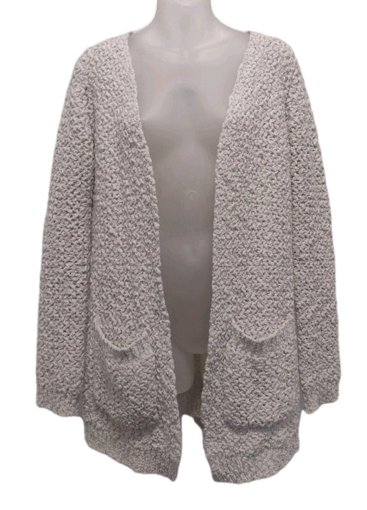 Chunky Knit Open Front Cardigan Sweater S Boucle Cozy Cottagecore Pockets Cream