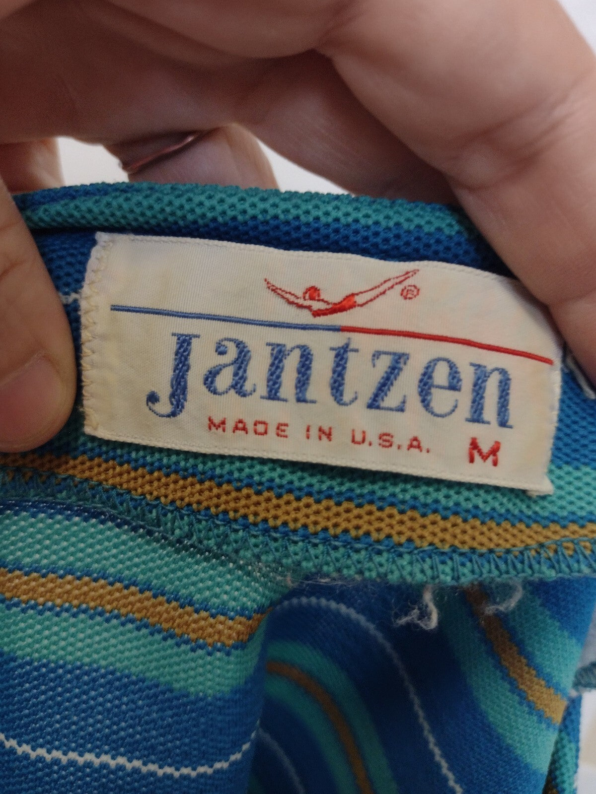 Vintage 60s Jantzen Striped Knit Top USA Mod Preppy Retro Nautical Blue Medium M
