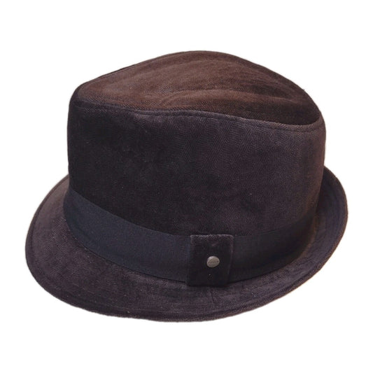 Stetson Trilby Fedora Hat Brown Herringbone Velvet Black Grosgrain Band Medium