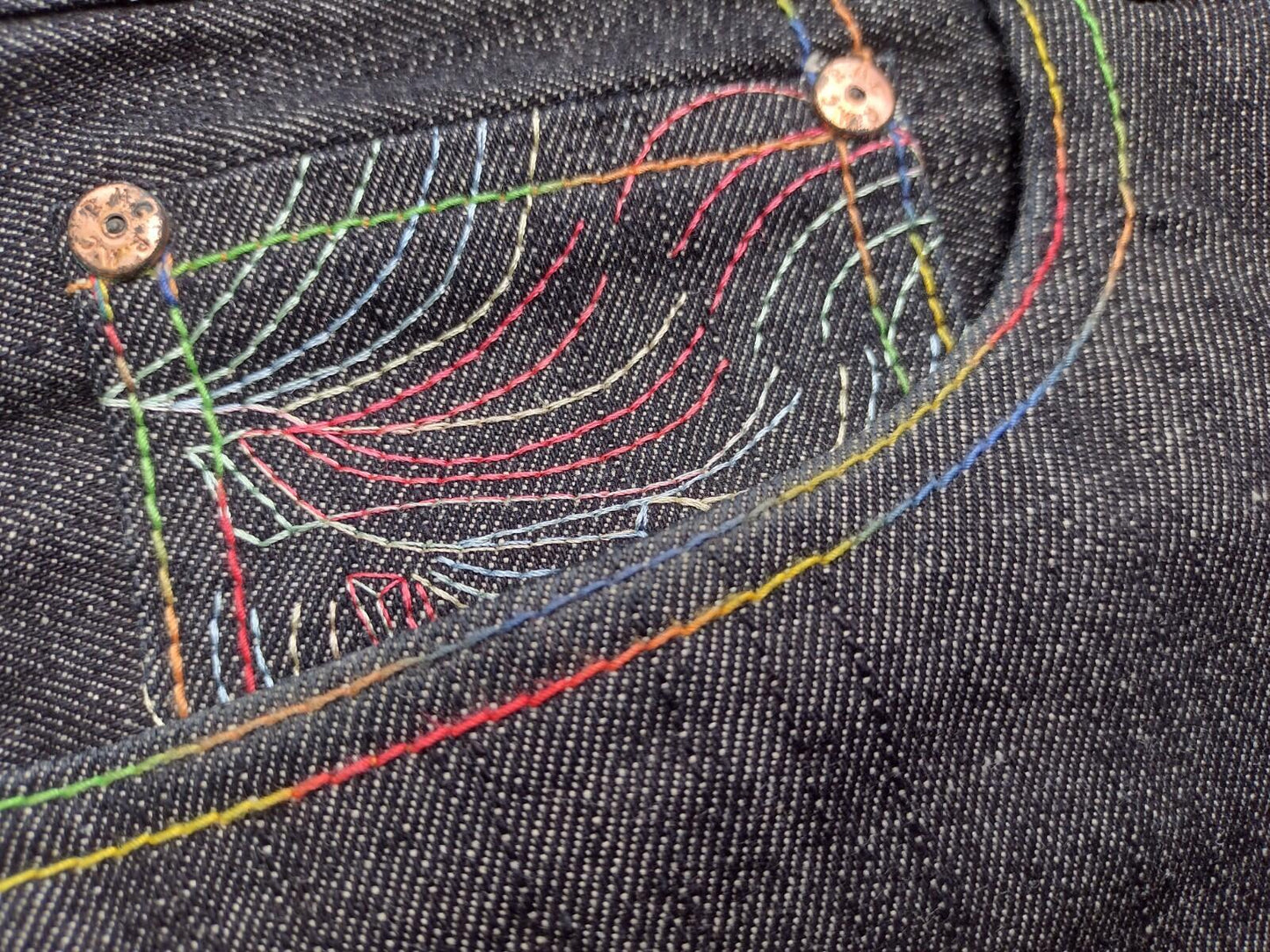 42/32 Rare RMC Ksohoh Embroidered Rainbow Stitch Jeans Japan