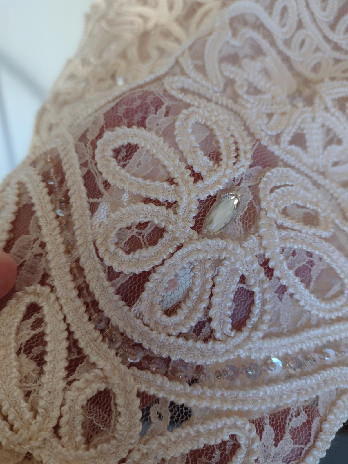 Sue Wong Nocturne Champagne Beaded Lace Embroidered Cocktail Dress Sz 8