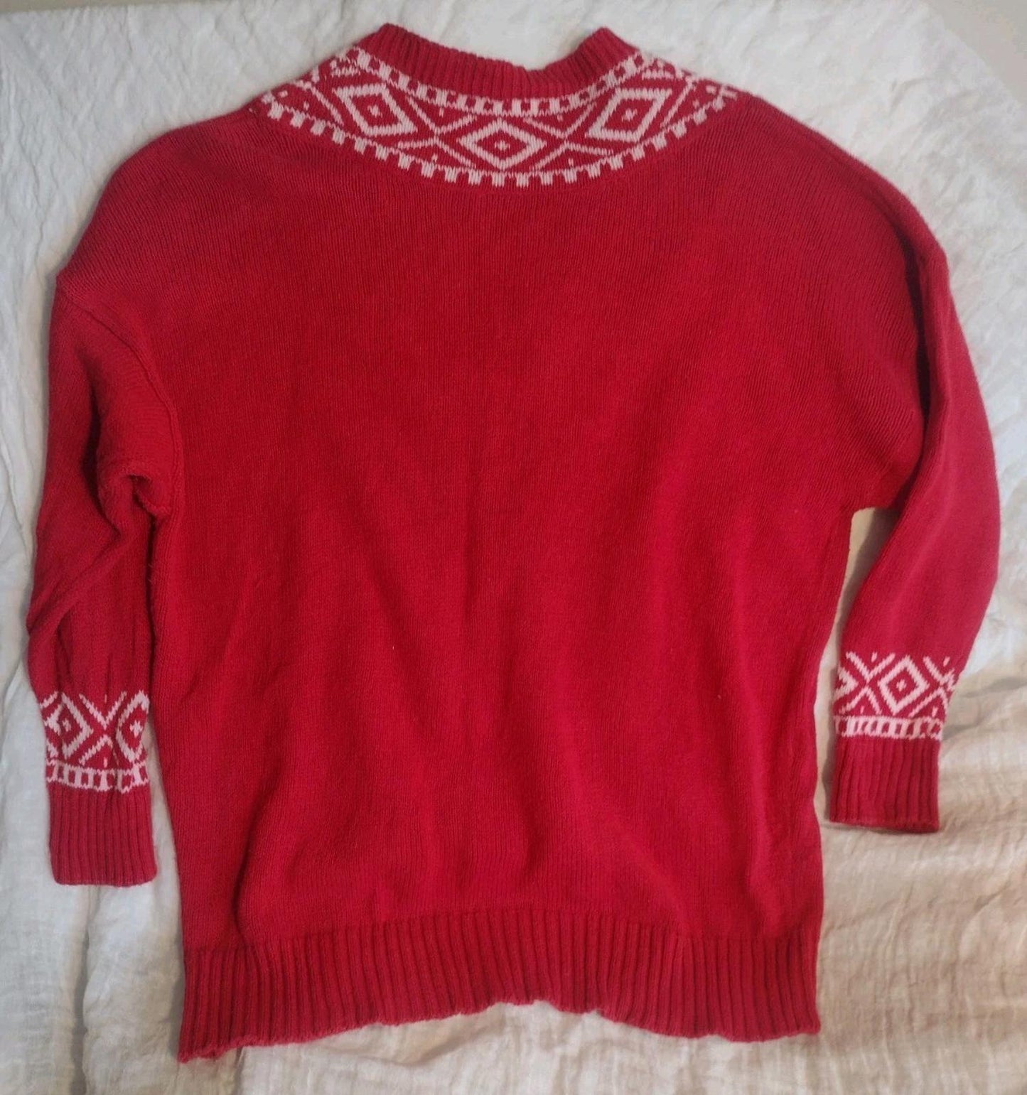 Rare 80s Vintage Venezia Red Nordic Ramie Cotton Sweater OSFA Hong Kong 80s
