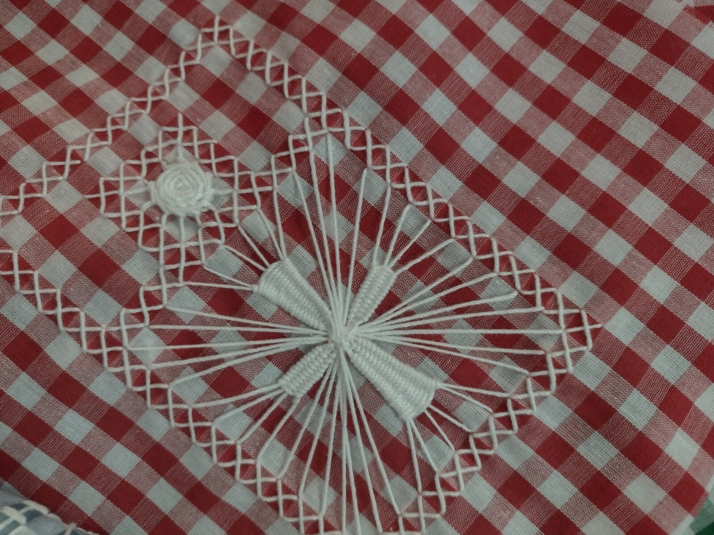 20 Vintage Chicken Scratch Gingham Quilt Blocks Hand Embroidered Folk Art