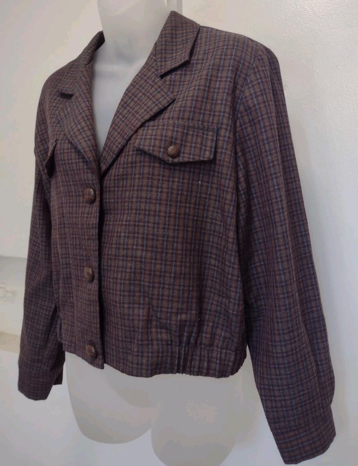 Vintage Torfay Plaid Cropped Jacket Sz 12 Rockabilly Style Made in USA