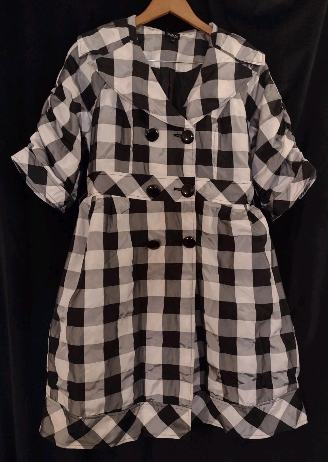 Fantazia Oversized Buffalo Check Shirt Dress Jacket S Pockets Belt Mod