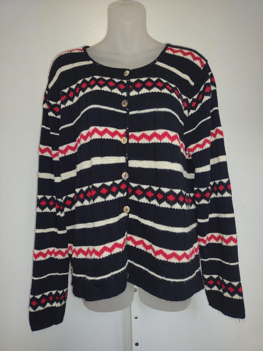 Vintage 1980s Reba Rose Cardigan Sweater – Made in USAClassic Sz XL