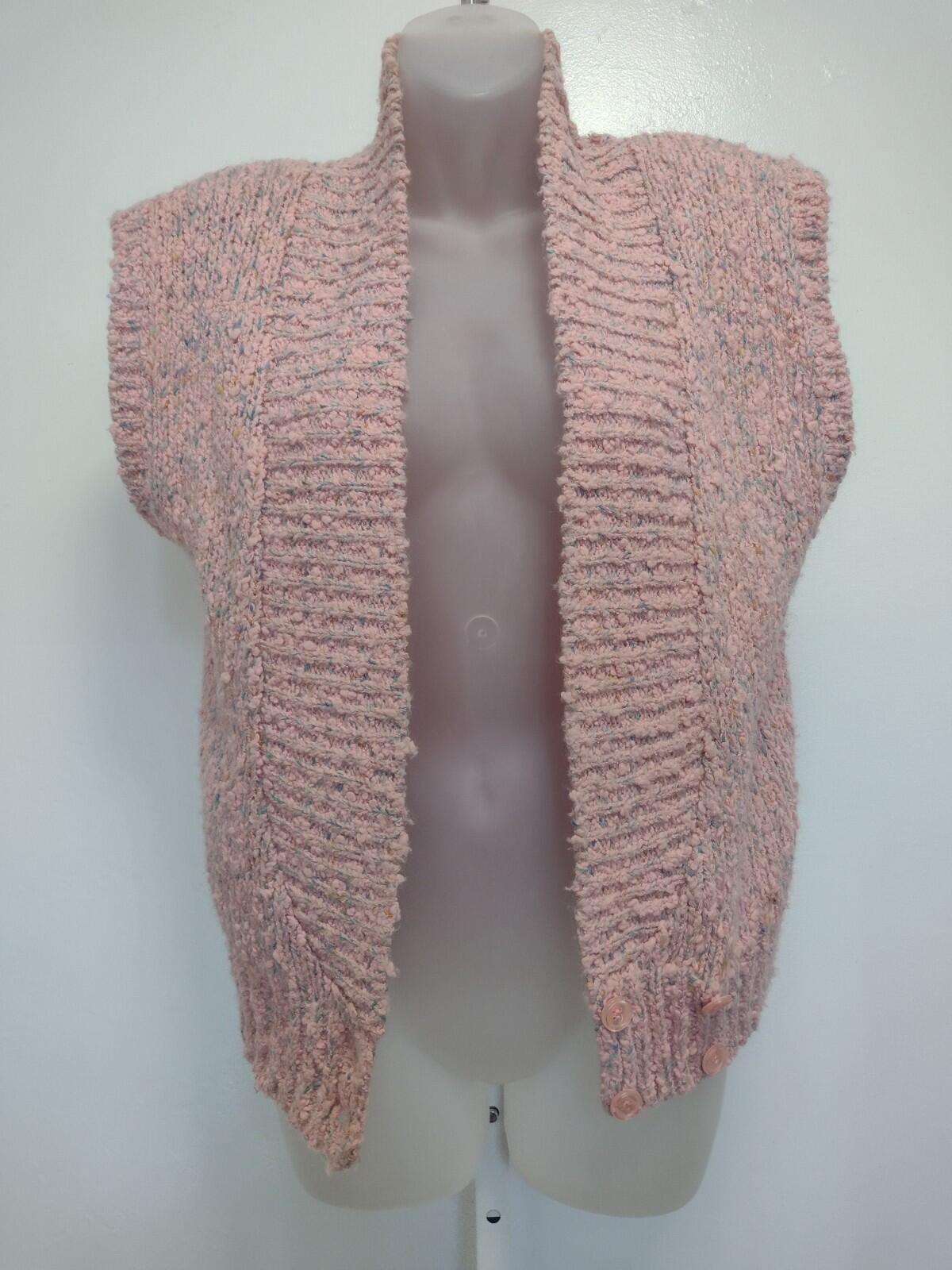 VTG 90s Motifs Popcorn Knit Tweed Sweater Vest Pink Speckled Double Breasted S