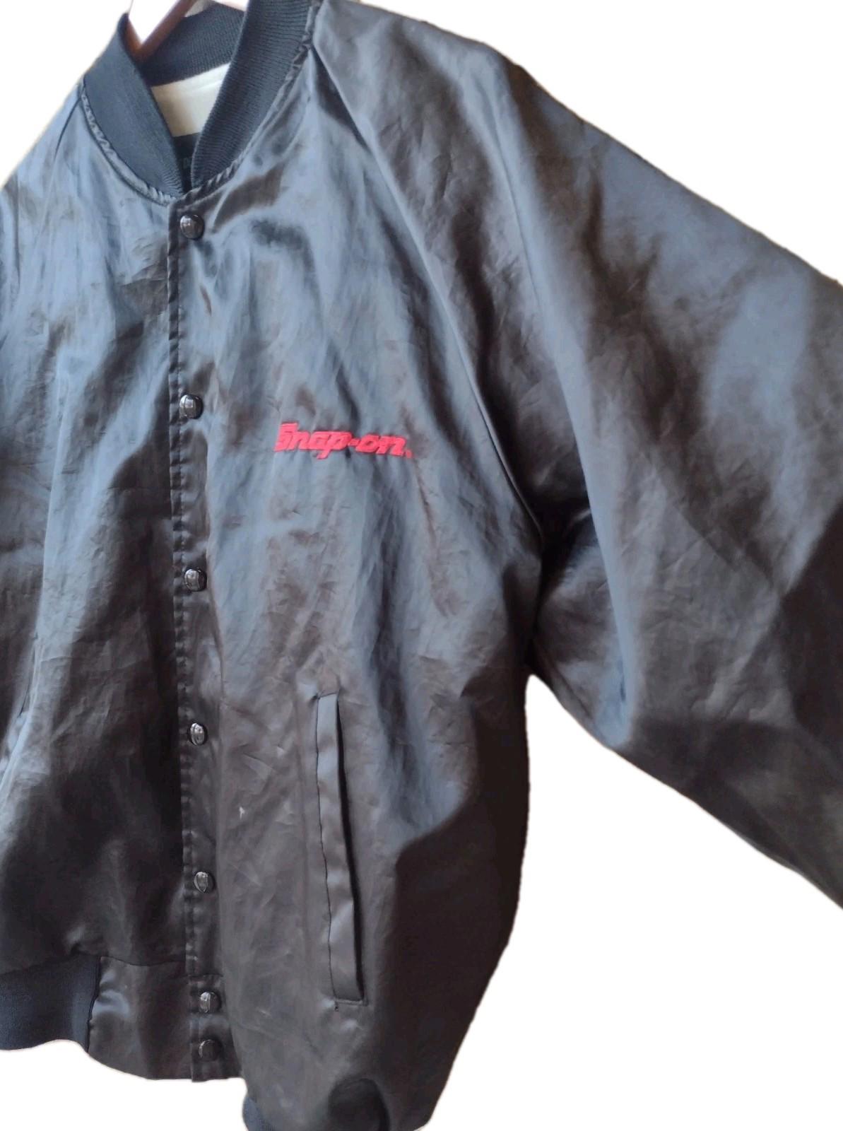 VTG 80s Snap‑On Tools Black Satin Bomber Jacket L Bridgeport USA Nylon
