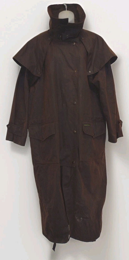 Vintage Outback Oilskin Drover Duster Coat Brown Western Ranch Equestrian L