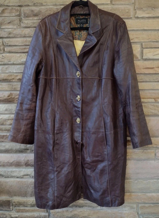 Pelle Studio Brown Leather Button Up Mid Length Trench Jacket Thinsulate Sz XL