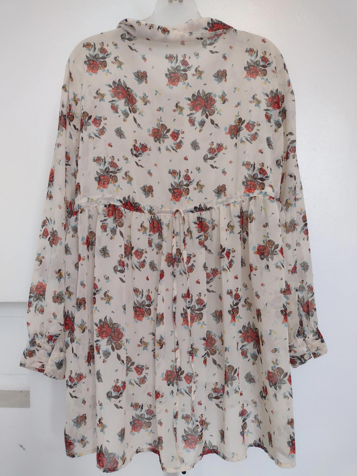 Free People Dress Tunic M Bailey Drawstring Floral Printed Sheer Bohemian