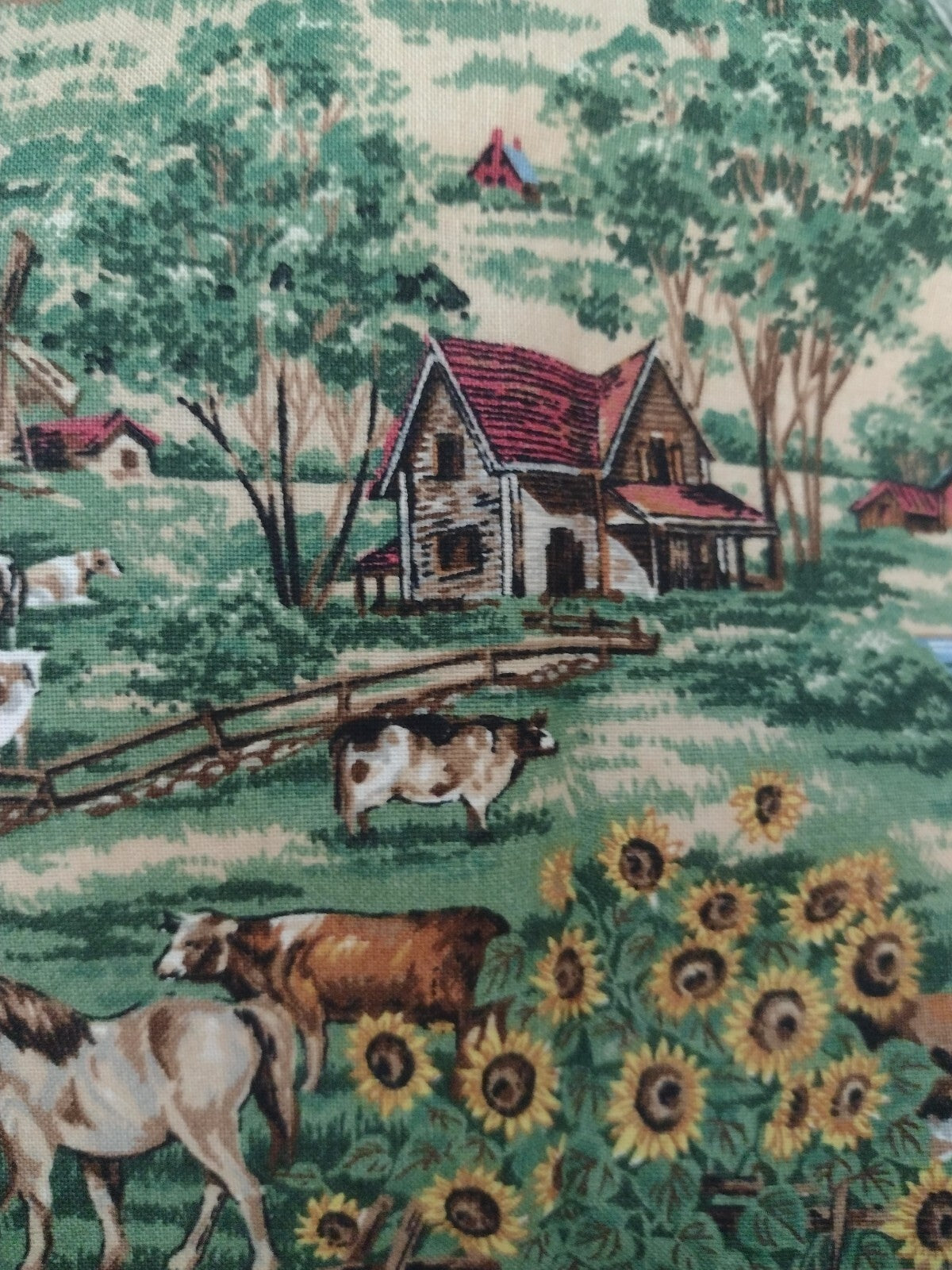 Vintage Joan Messmore Cranston Fabric Farm Animals Sunflowers 42x70
