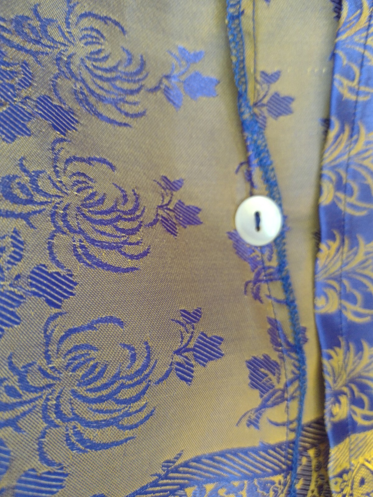 Soho Village Wear Wrap Maxi Skirt Blue Gold Floral Brocade Chinoiserie Boho M