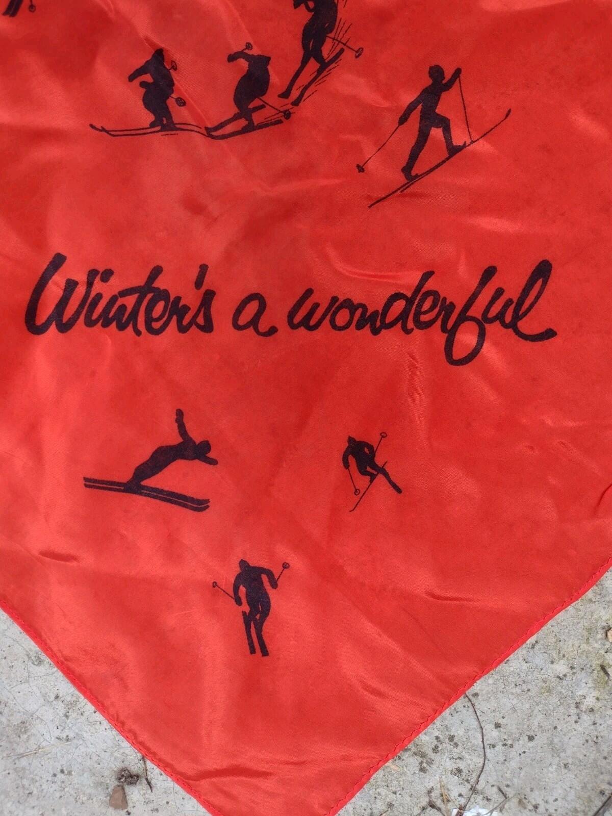Vintage Schiheil Sporta Ski Scarf Red 1950s Alpine Winter Graphic Retro Lodge