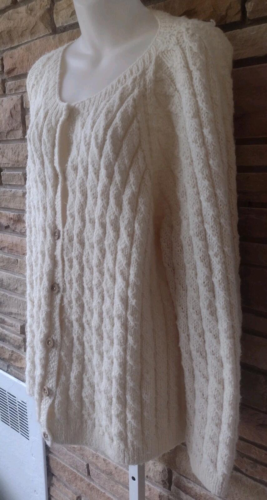 VTG 80s Hand Knit Cable Knit Cardigan Cream Wool Blend – Chunky Cozy