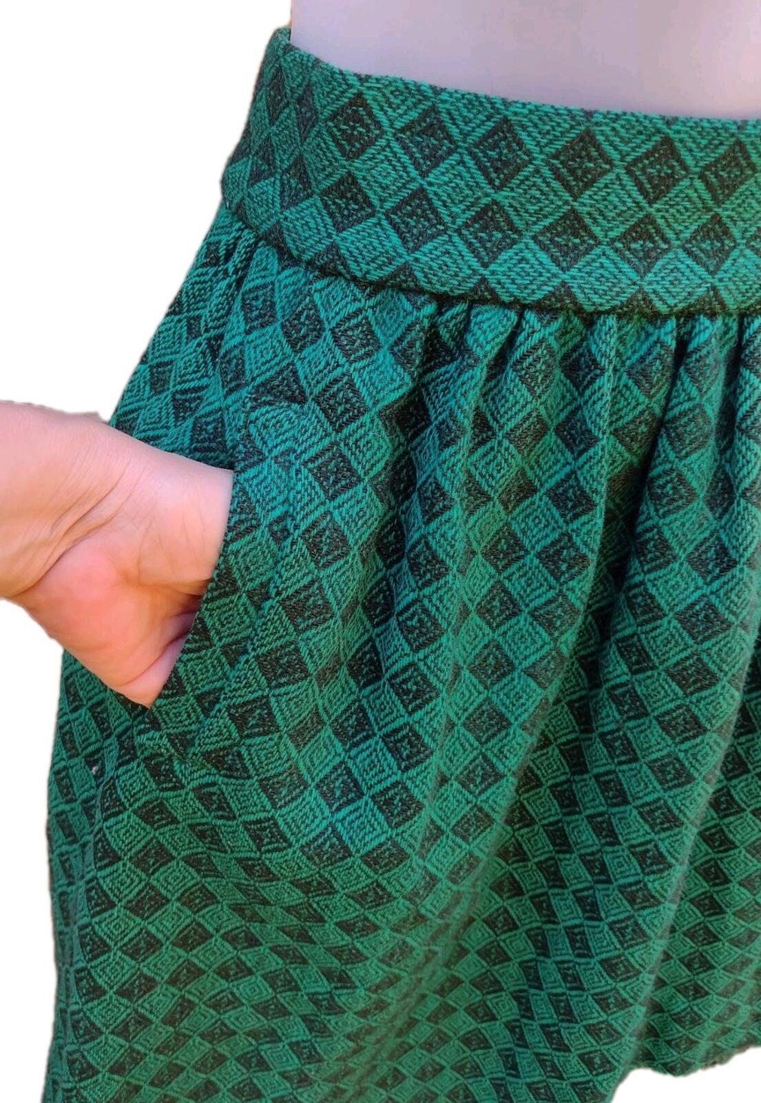 Vintage 60s Handmade Green Wool Mini Skirt Mod Twiggy Schoolgirl Pockets