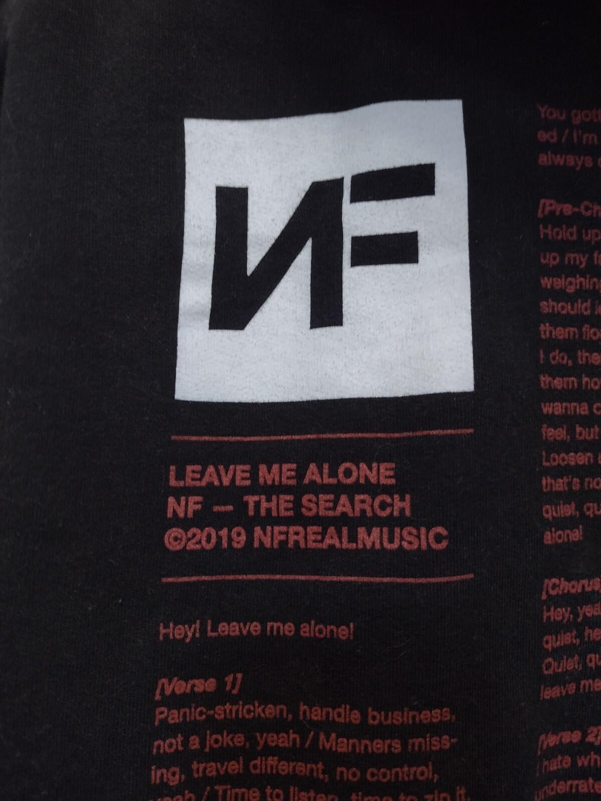 NF Leave Me Alone Hoodie The Search 2019 Rare Lyrics Print M