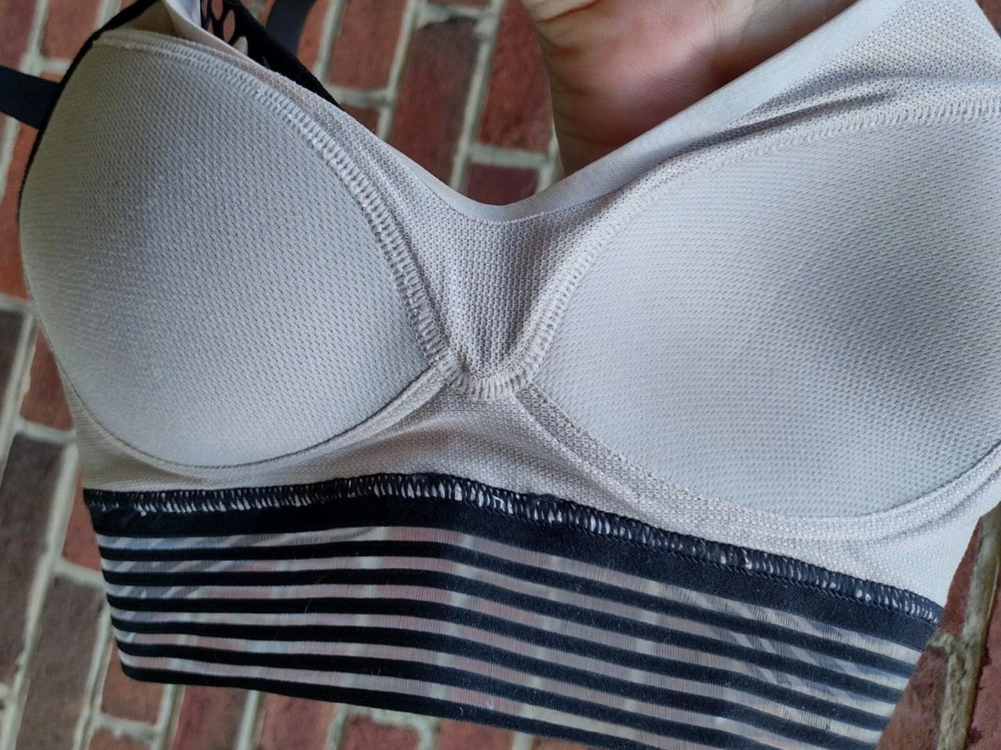 Victoria Sport Fishnet Mesh Sports Bra 32B Nude Illusion Strappy Athleisure