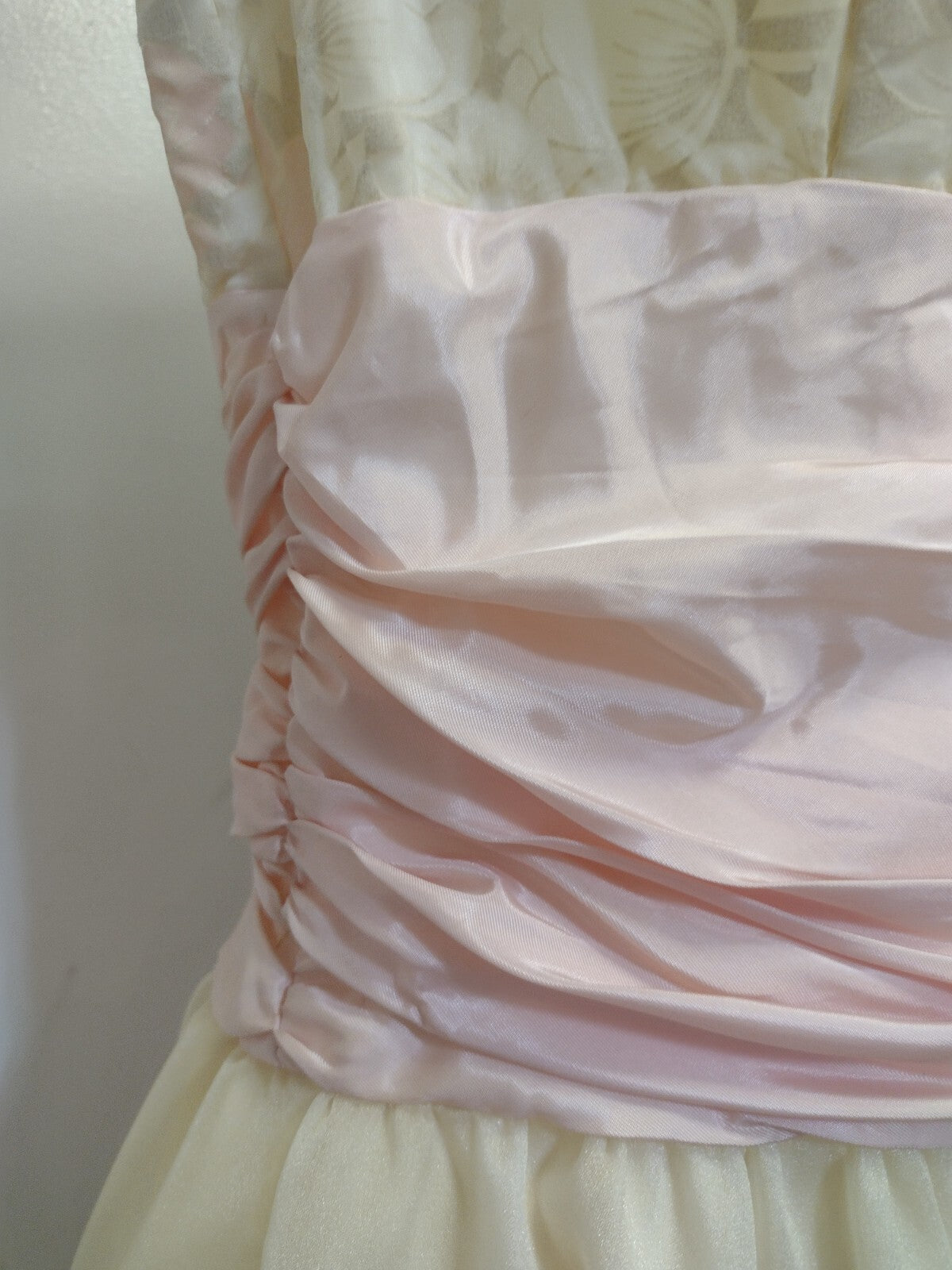 VTG 1960s Handmade Floral Chiffon Party Dress Pink Ivory Tea Garden Wedding M