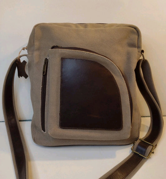 Green Mountain Leather Canvas Messenger Bag Brown Crossbody Utility Travel EDC