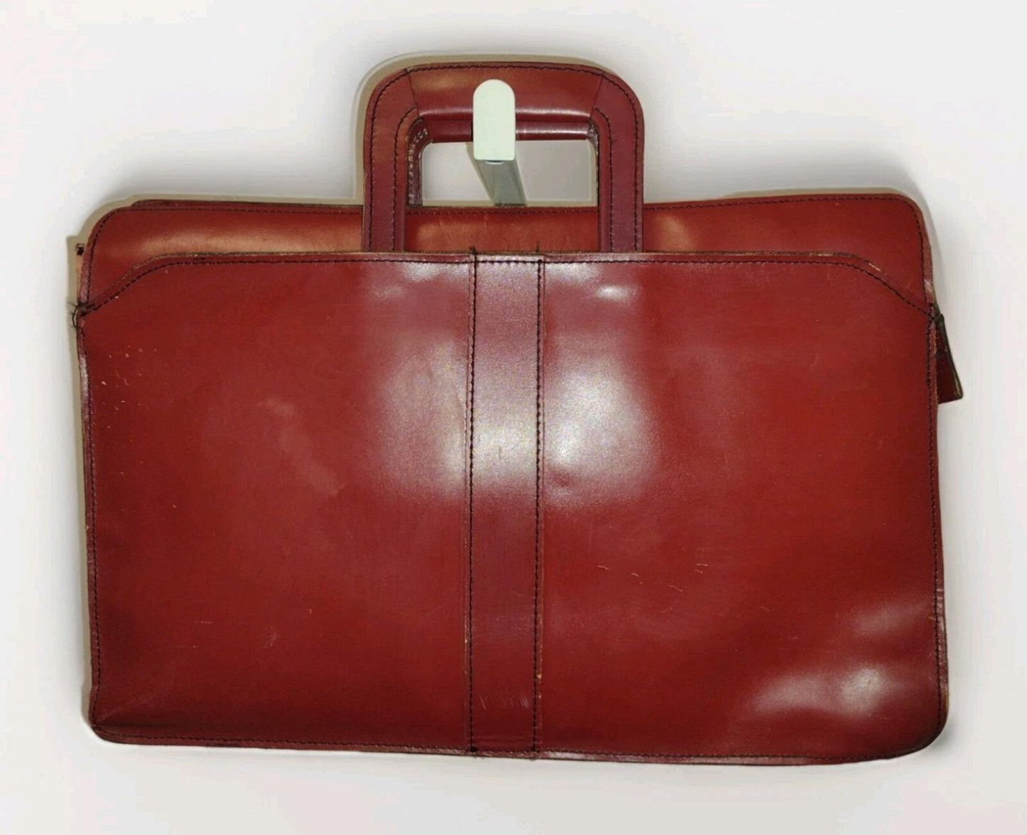 Vintage 70s Oxblood Leather Briefcase 17x11x3 Brass C&C Zip Slide Handles
