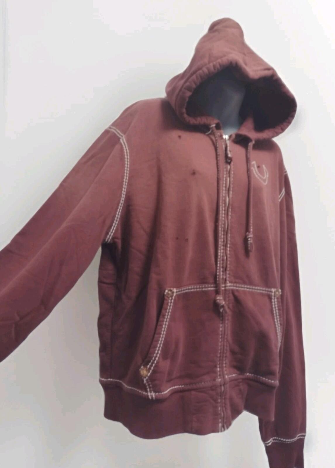 True Religion XXL Hoodie Red Fade Big Stitch Zip Up RivetY2K