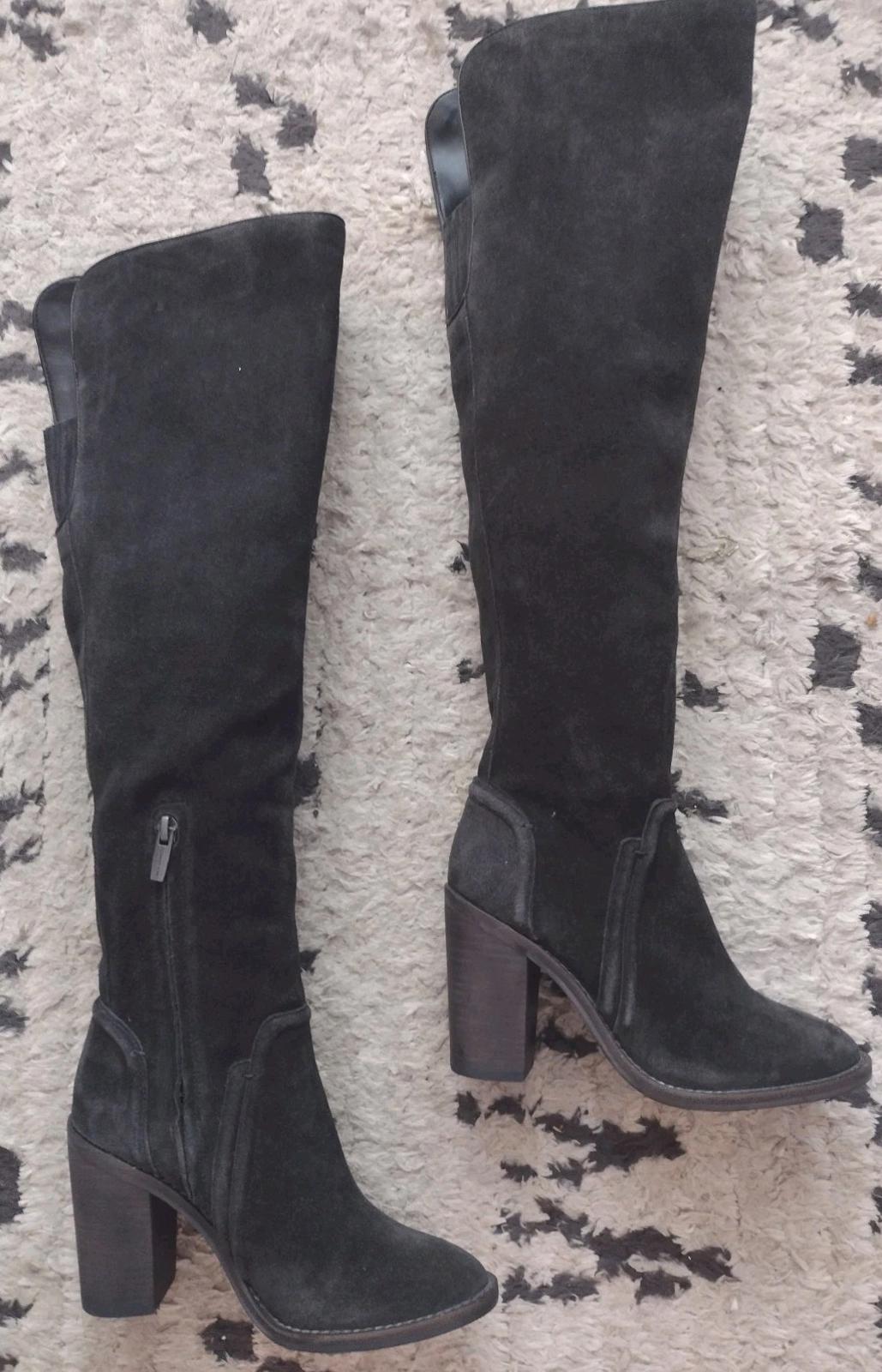 Vince Camuto Melaya Knee High Boot Off Black Suede Size 5.5 M Fits Like 6