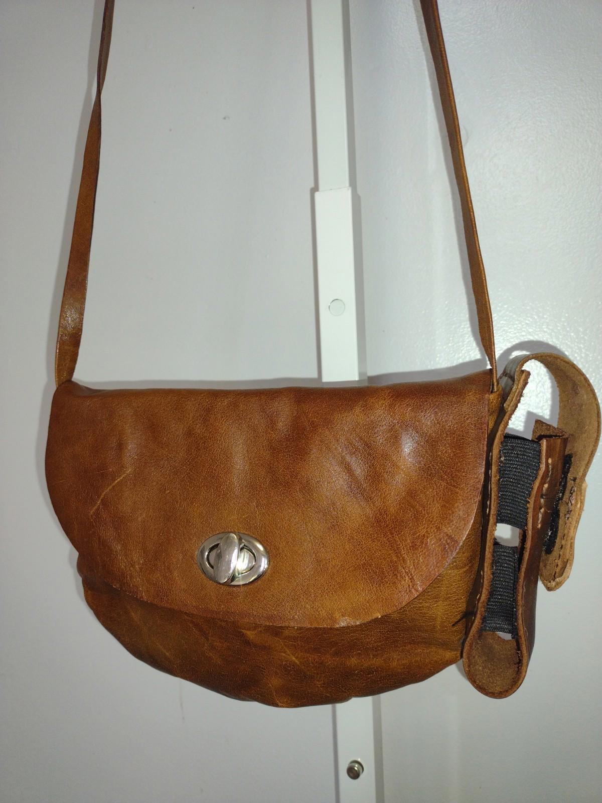 Vintage 80s Handmade Leather Crescent Crossbody Bag Falcon Crest Turn Lock