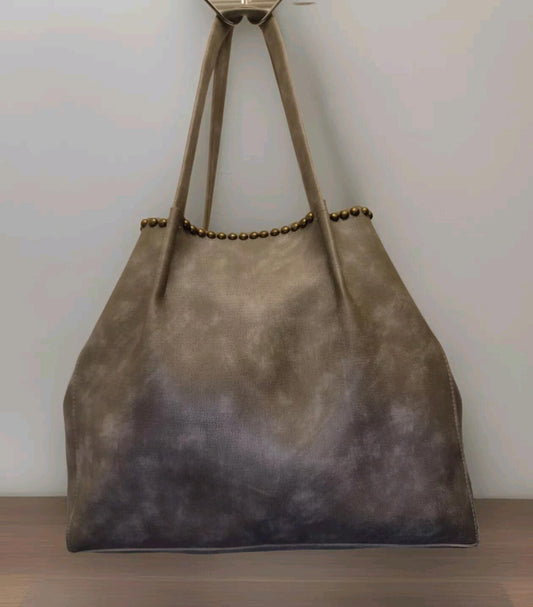 B-Low the Belt Gray Vegan leather tote bag W Brass Studs