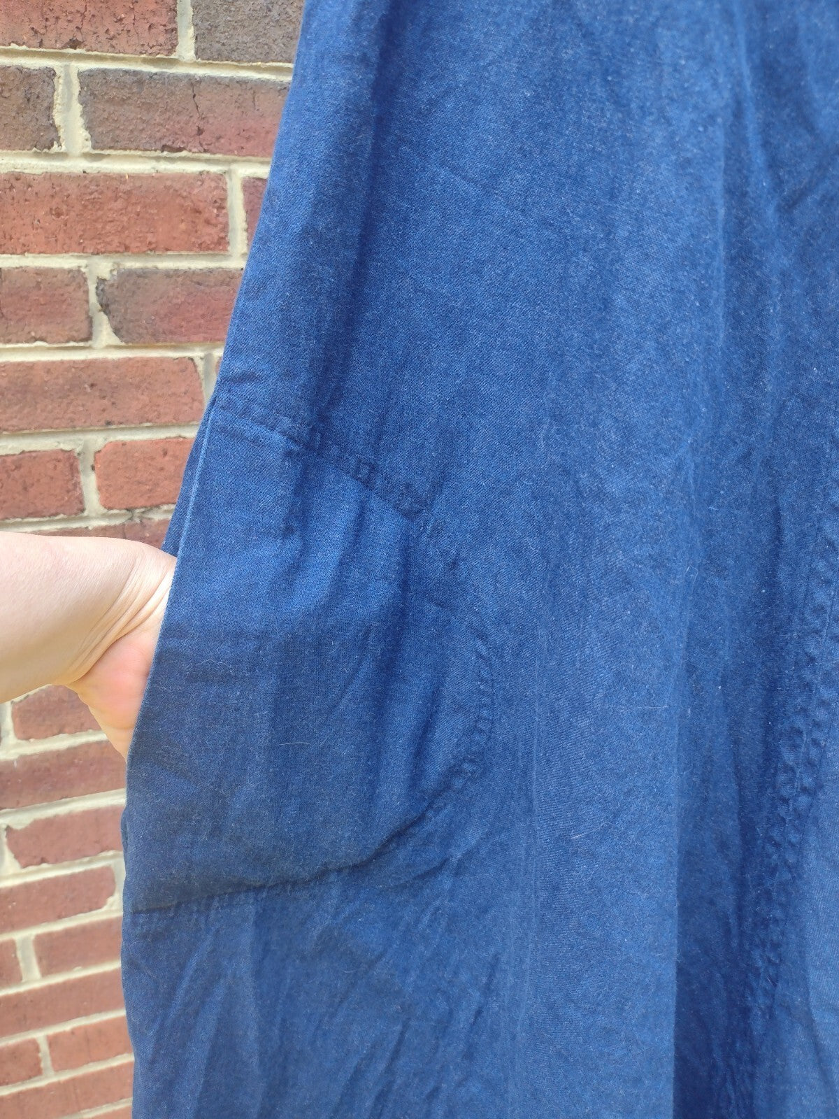 Handmade Denim Jumper Dress Womens Blue Midi A Line Pinafore Lagenlook Boho