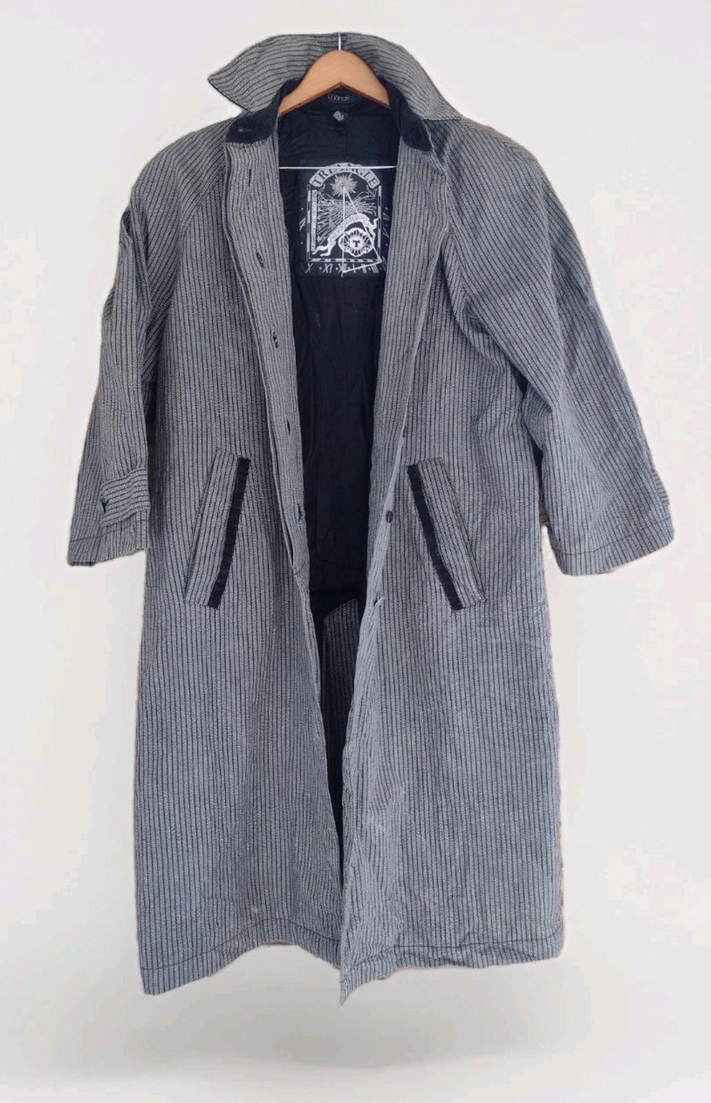 Vintage 80s Triangle Aquarius Rising Oversized Pinstripe Trench Coat Velvet L