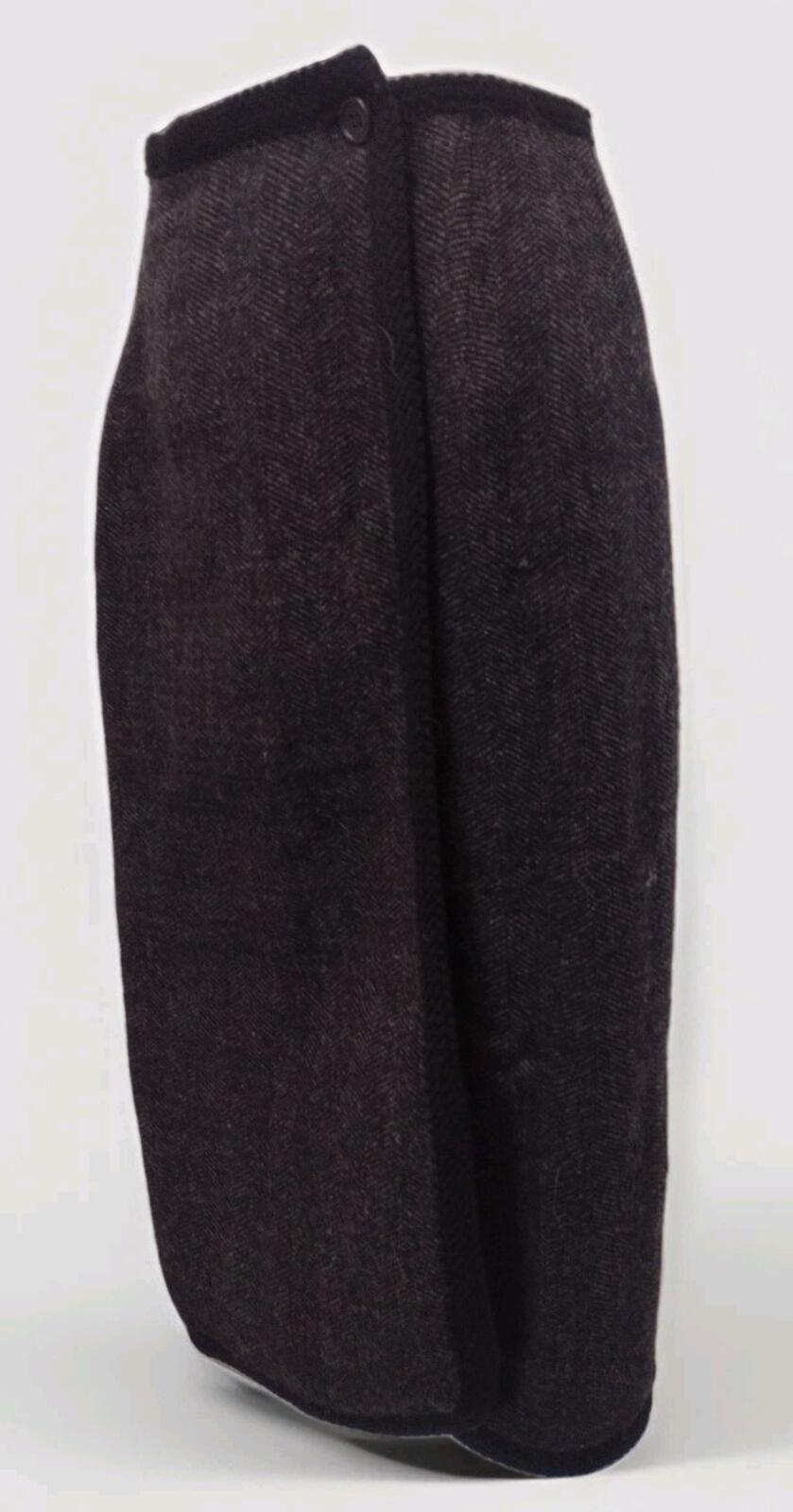 Vintage 50s Handmade Reversible Wool Wrap Skirt XS Plaid Herringbone Trimmed