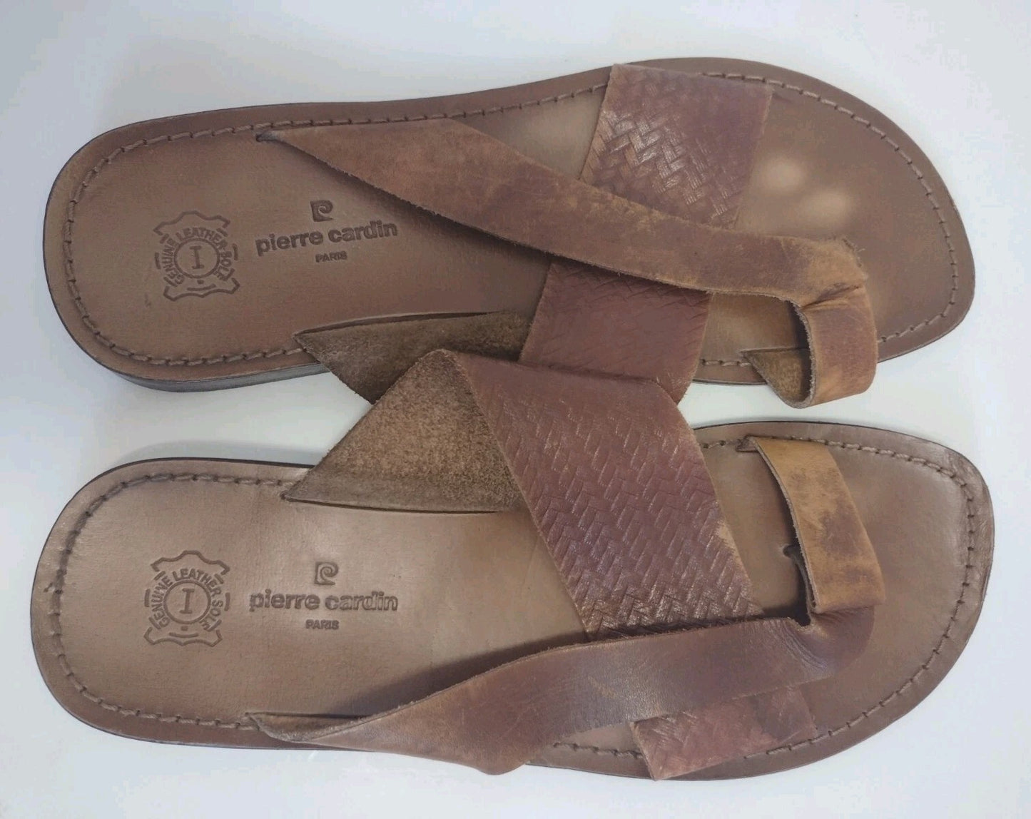 Pierre Cardin Leather Toe Loop Sandals Mens EU 42 US 8.5 9 Handmade Brown India