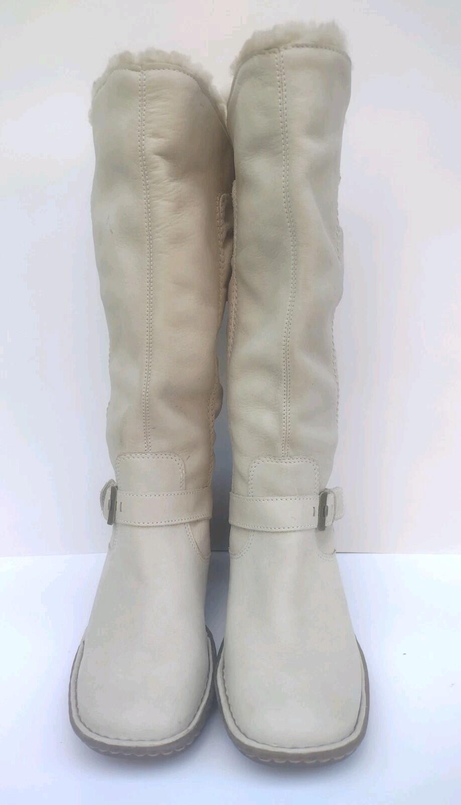 Dr Martens 11696 Tall Moto Engineer Shearling Boots Cream Leather US 10