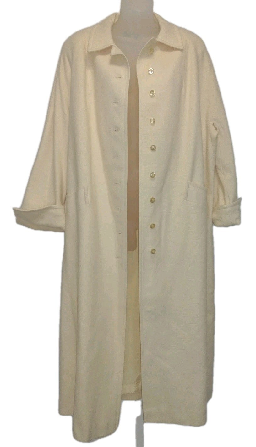 Vintage 60s 100% Wool Swing Coat Ivory A-Line Long Jacket Mid Century Old Money