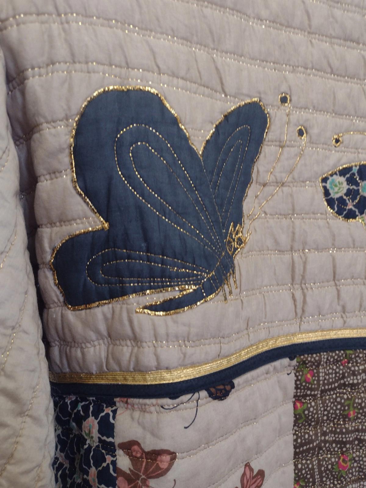 Vintage 70s Thai Lines Bangkok Quilted Butterfly Jacket M Hand Screened Cotton