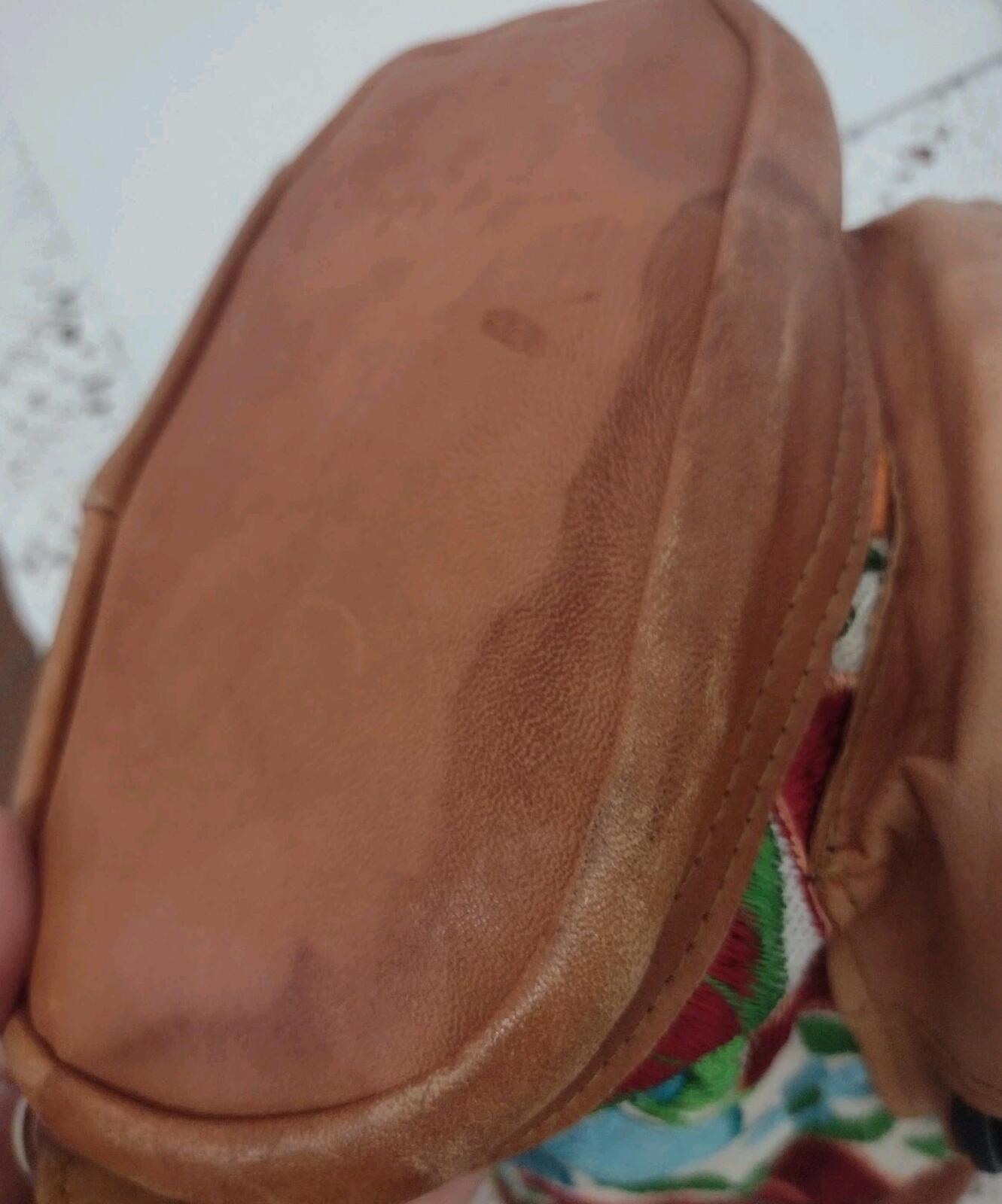 Vintage Handmade Embroidered Floral Leather Mini Backpack Boho Folk Art