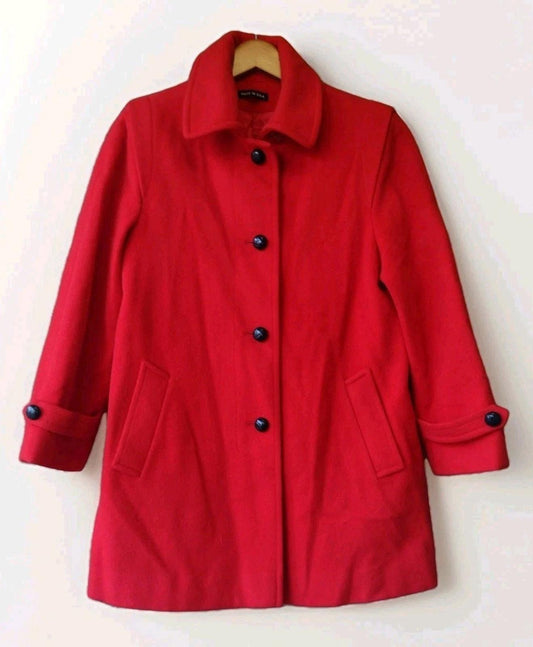 1970s Red Wool Single-Breasted Coat ILGWU Union Made USA Wool Satin Lined S/M -W
