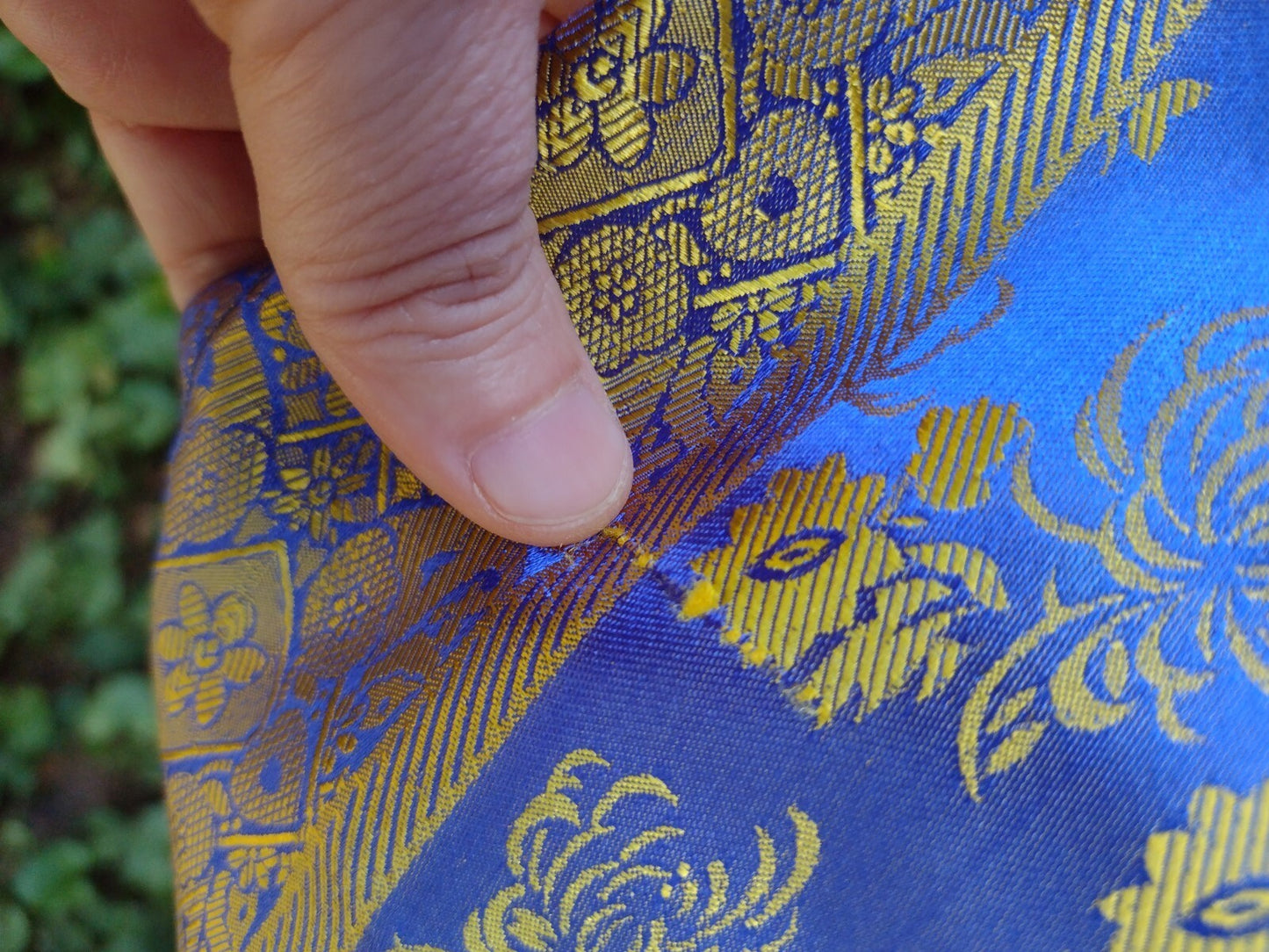 Soho Village Wear Wrap Maxi Skirt Blue Gold Floral Brocade Chinoiserie Boho M