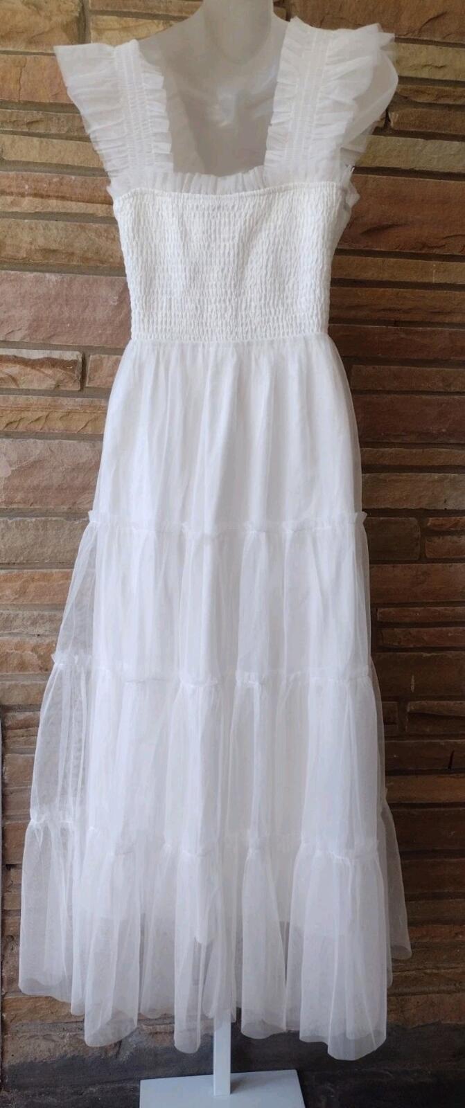 Baltic Born Emma Smocked Tulle Dress White 1XL Tiered Ruffle Lined Excellent