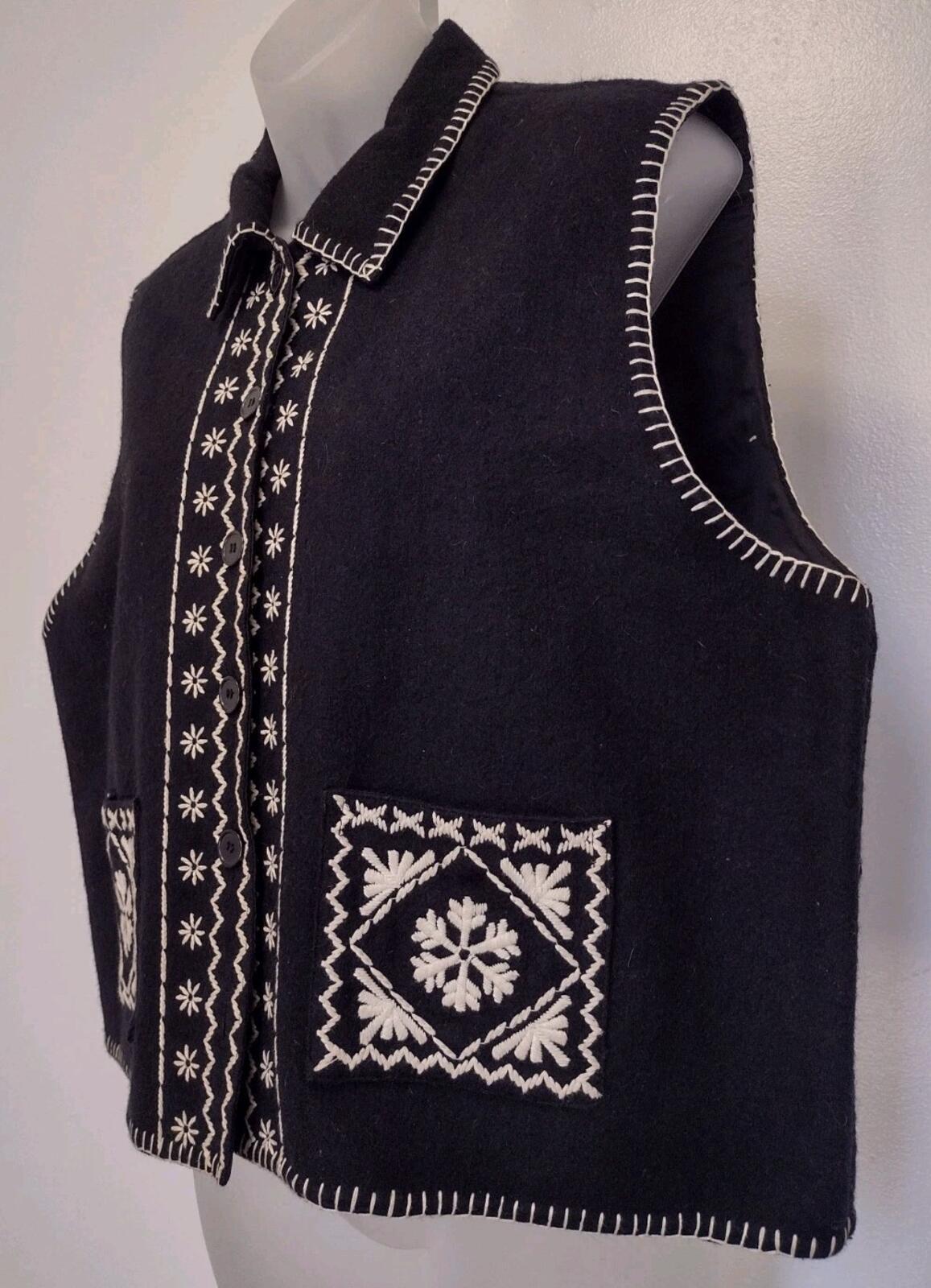 Vintage Y2K Tantrums Wool Black And White Vest Embroidered Whip Stitch Sz XL