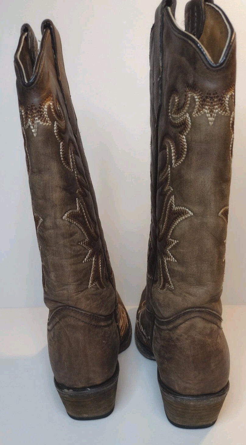 Circle G Cowboy Boots Womens 7 Brown Leather Western Snip Toe Embroidered Mexico