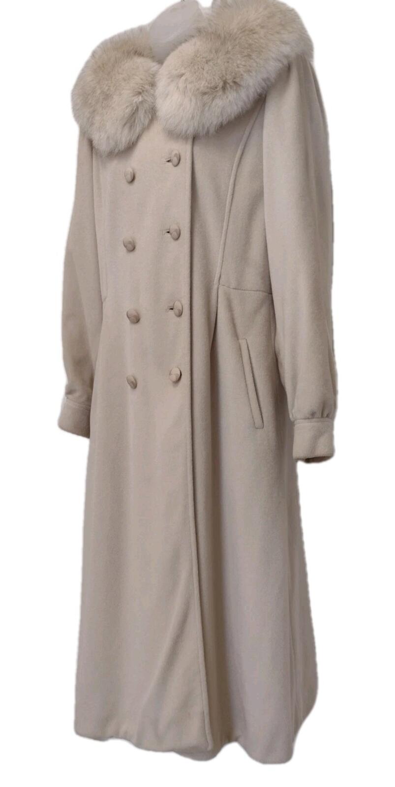 VTG 50s Youthcraft Beige Cashmere Blend Coat Fox Fur Collar Double Breasted Sz S