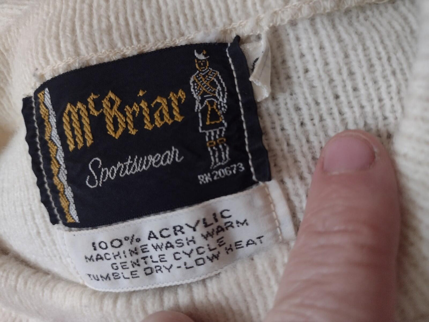 80s McBriar Fair Isle Sweater M Cream Rust Green Nordic Knit