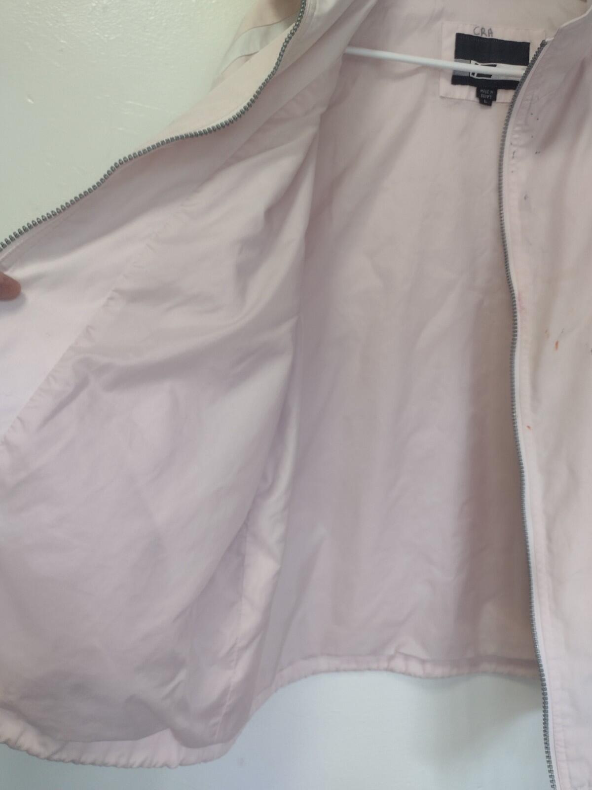 Vintage Pale Pink Distressed Track Jacket W White Stripes Paint Splatters Sz L