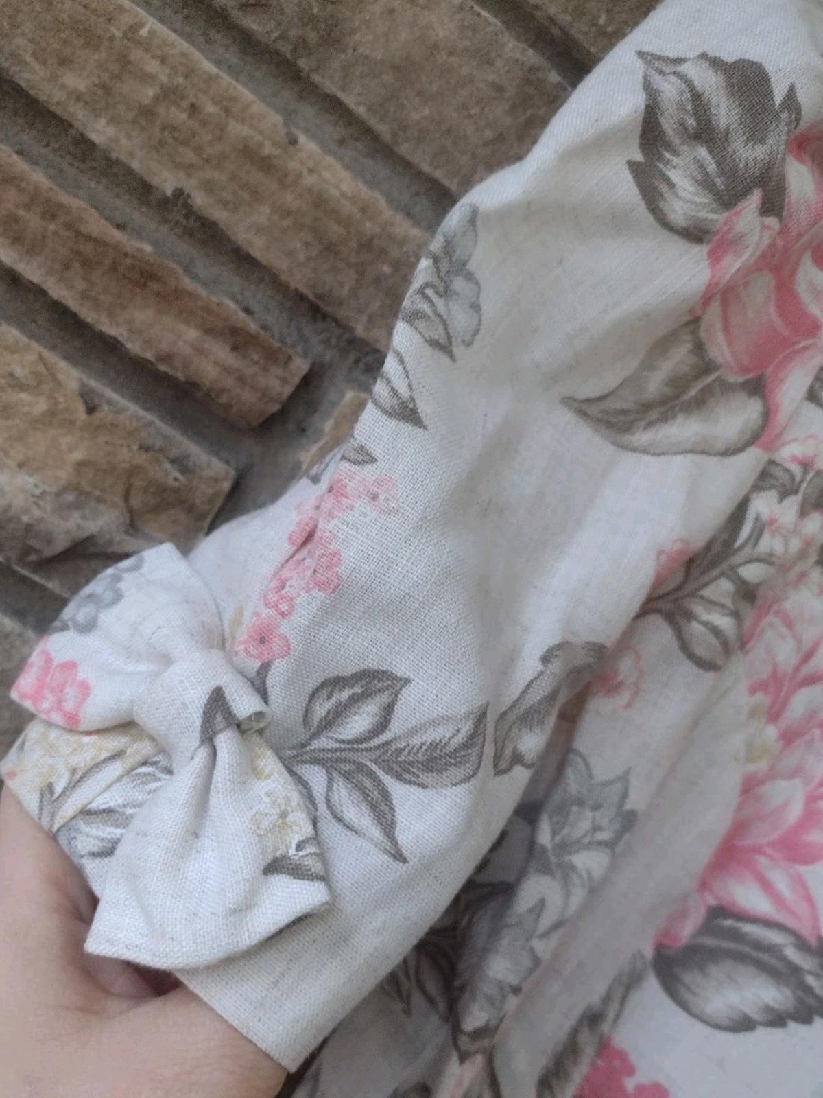 VTG 80s Cropped Floral Jacket Button Front Top Puff Sleeves Bow Flax Blend 3/4
